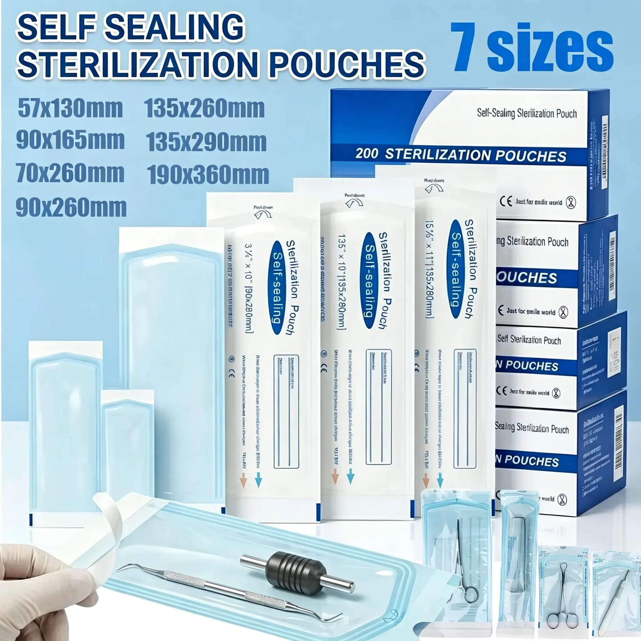 200pcs Self-sealing Sterilization Pouches Bags 7 Sizes Disposable Empty Nail Tools Storage Sterilizing Bags Tattoo Accessories
200pcs Self-sealing Sterilization Pouches Bags 7 Sizes Disposable Empty Nail Tools Storage Sterilizing Bags Tattoo Accessories