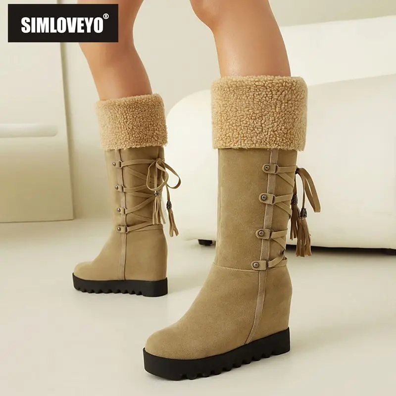 SIMLOVEYO, новинка 2025, женские повседневные сапоги до колена, женские замшевые сапоги из флока с круглым носком и кисточками, размеры 8,5 см, размеры 41-43 
SIMLOVEYO, новинка 2025, женские повседневные сапоги до колена, женские замшевые сапоги из флока с круглым носком и кисточками, размеры 8,5 см, размеры 41-43