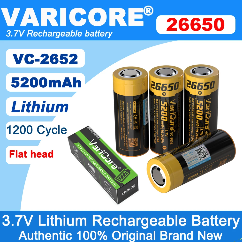 VariCore 26650A 20A литиевая аккумуляторная батарея 3,7 В 5100 мА Подходит для аккумуляторов фонариков
VariCore 26650A 20A литиевая аккумуляторная батарея 3,7 В 5100 мА Подходит для аккумуляторов фонариков