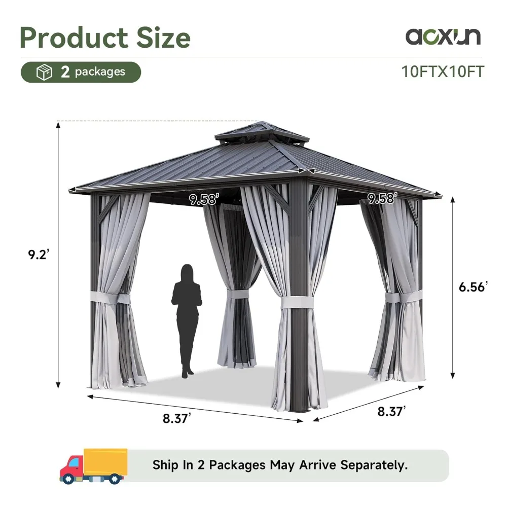 10’x10’ Hardtop Gazebo, Permanent Metal Pavilion with Galvanized Steel Double Roof, Outdoor Pergola with Nettings, Customized
10’x10’ Hardtop Gazebo, Permanent Metal Pavilion with Galvanized Steel Double Roof, Outdoor Pergola with Nettings, Customized
