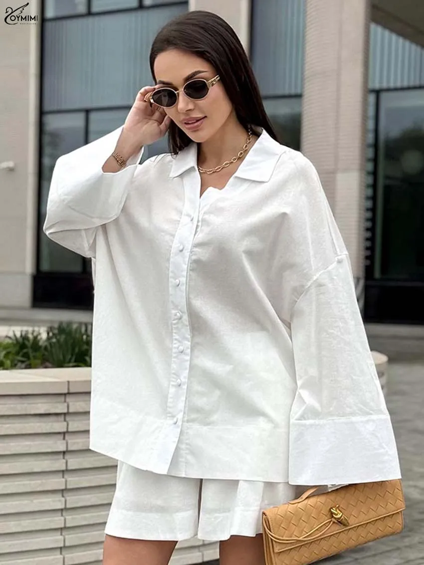 Oymimi Casual White Cotton 2 Pieces Set For Woman Fashion Long Sleeve Single Breasted Loose Shirts + Simple Pockets Shorts Sets
Oymimi Casual White Cotton 2 Pieces Set For Woman Fashion Long Sleeve Single Breasted Loose Shirts + Simple Pockets Shorts Sets