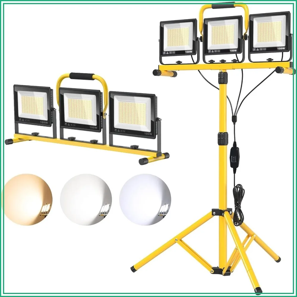 32000LM LED Work Light with Tripod, 3x100W 3-Head Floodlight, 3 CCT, 360° Adjustable, IP66, Portable Stand for Jobsite
32000LM LED Work Light with Tripod, 3x100W 3-Head Floodlight, 3 CCT, 360° Adjustable, IP66, Portable Stand for Jobsite