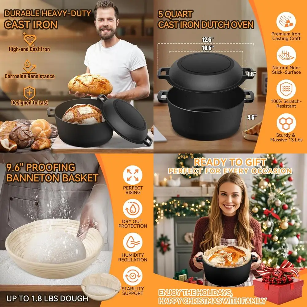 Чугунная жаровня для выпечки хлеба, корзина для расстойки хлеба (баннетон), принадлежности для выпечки хлеба на закваске, жаровня 2-в-1 с крышкой
Чугунная жаровня для выпечки хлеба, корзина для расстойки хлеба (баннетон), принадлежности для выпечки хлеба на закваске, жаровня 2-в-1 с крышкой