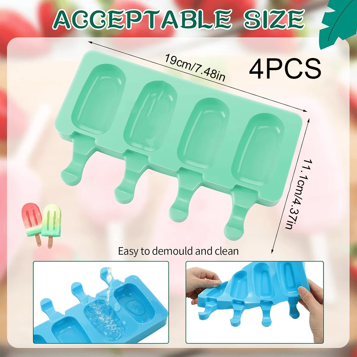 4-Cavity Oval Soft Silicone Popsicle Mold, DIY Maker for Ice Cream & Chocolate
4-Cavity Oval Soft Silicone Popsicle Mold, DIY Maker for Ice Cream & Chocolate