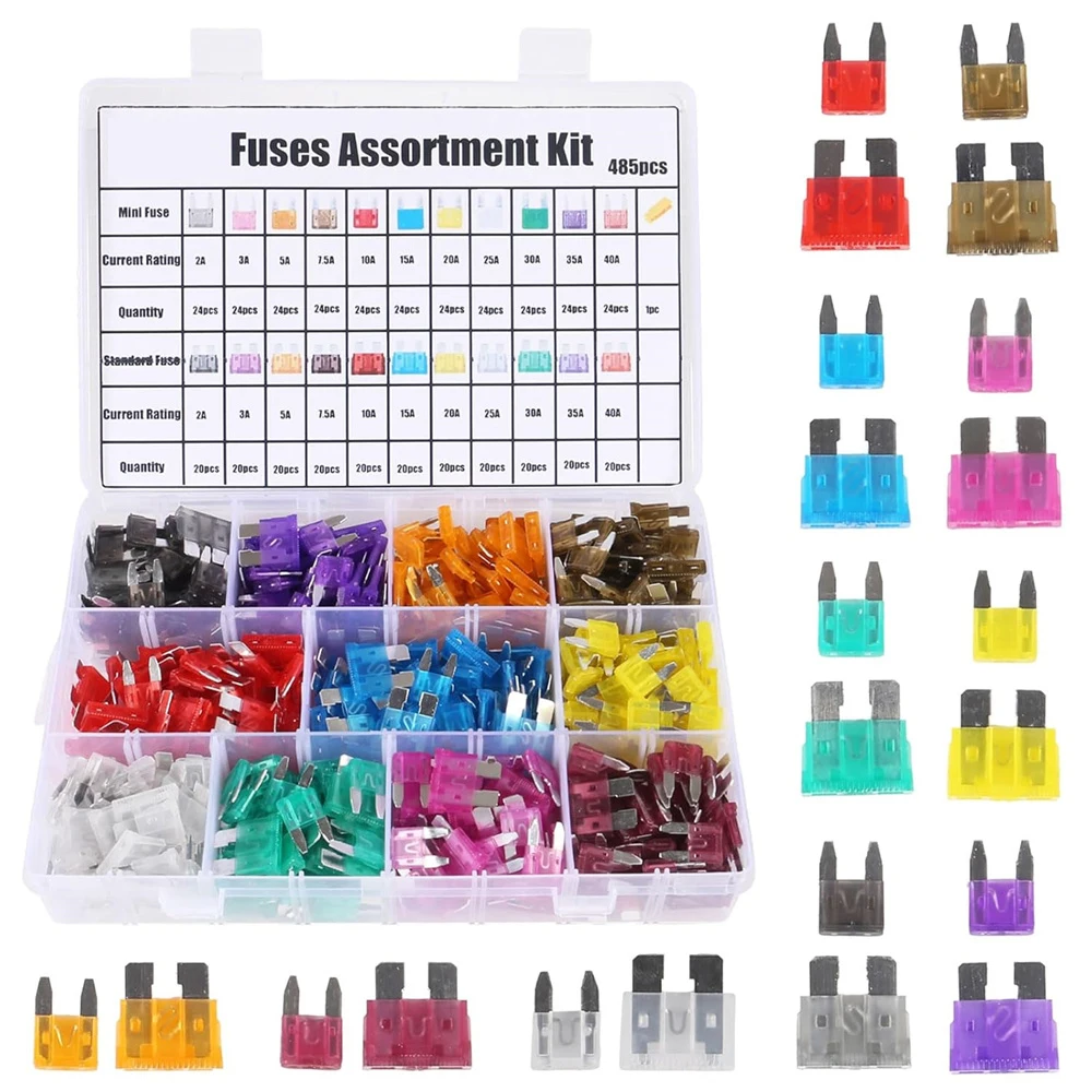 485pcs Blade Fuses Assortment Kit Mini & Standard Fuses Kit 2A 3A 5A 7.5A 10A 15A 20A 25A 30A 35A 40A Replacement for RV/Truck
485pcs Blade Fuses Assortment Kit Mini & Standard Fuses Kit 2A 3A 5A 7.5A 10A 15A 20A 25A 30A 35A 40A Replacement for RV/Truck