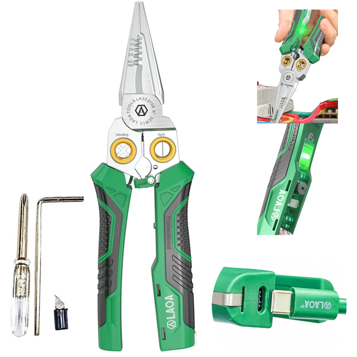 LAOA 8-in-1 Rechargeable Electrician Pliers, USB-C Charging, Non-Contact Voltage Tester, Wire Stripper & Cutter for Electrical
LAOA 8-in-1 Rechargeable Electrician Pliers, USB-C Charging, Non-Contact Voltage Tester, Wire Stripper & Cutter for Electrical