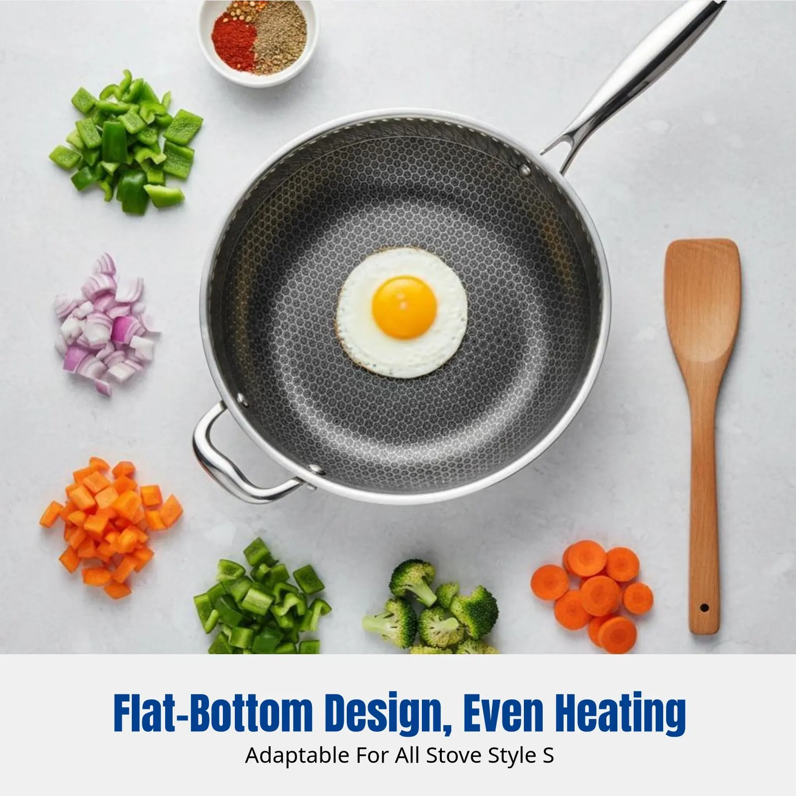 304 Stainless Steel Wok, Nonstick Frying Pan, Hexagonal Design, No Coating, Sturdy, Flat Bottom, Low Oil Smoke, Easy to Clean
304 Stainless Steel Wok, Nonstick Frying Pan, Hexagonal Design, No Coating, Sturdy, Flat Bottom, Low Oil Smoke, Easy to Clean