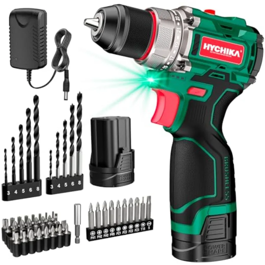 HYCHIKA Drill Set, True Brushless Power Drill Driver 16.8V Cordless Compact Drill Woman Man, 410 IN-LB, LED Light, 2 Variable S
HYCHIKA Drill Set, True Brushless Power Drill Driver 16.8V Cordless Compact Drill Woman Man, 410 IN-LB, LED Light, 2 Variable S