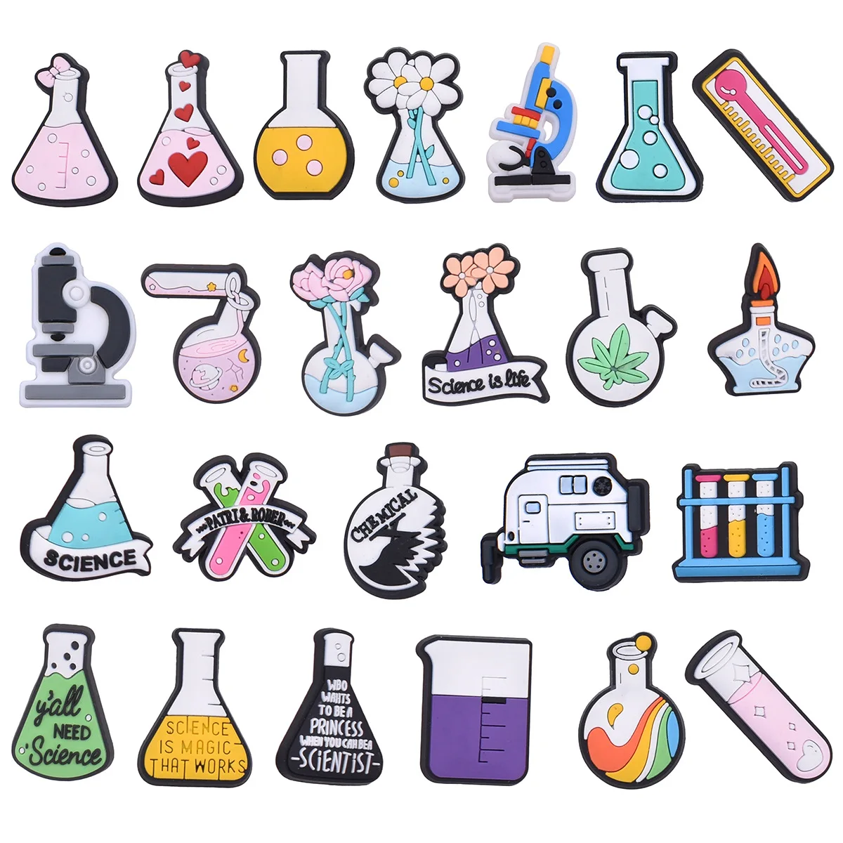 24pcs Unique Design Cartoon Scientific experiment DIY accessories PVC Praise Shoe charmas clow for clogs Slides Gift Idea
24pcs Unique Design Cartoon Scientific experiment DIY accessories PVC Praise Shoe charmas clow for clogs Slides Gift Idea