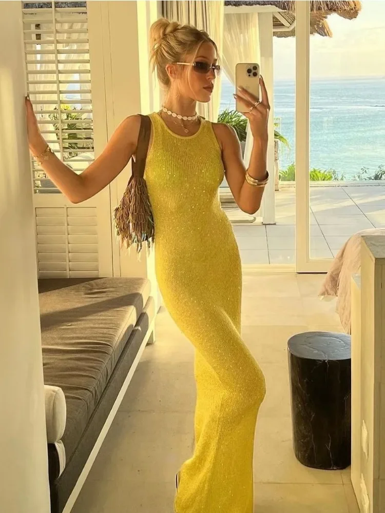 See-Through Fashion Sleeveless Maxi Dress Female Casual Sequin Slim High Waist Streetwear Vest Clothes Long Dress
See-Through Fashion Sleeveless Maxi Dress Female Casual Sequin Slim High Waist Streetwear Vest Clothes Long Dress