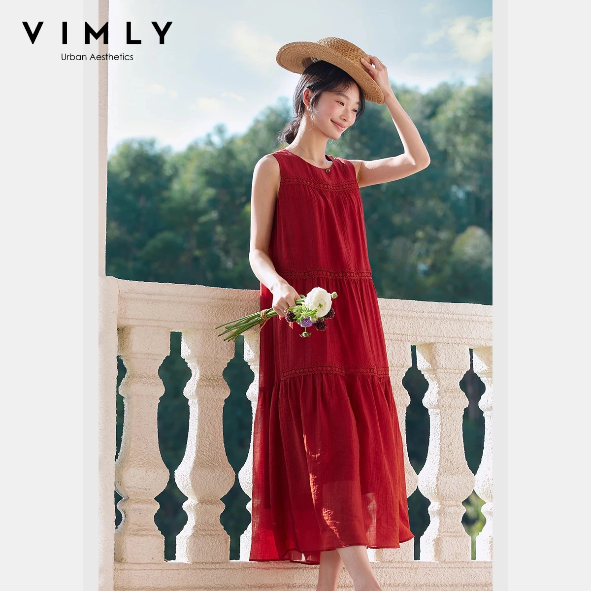 VIMLY Women's Red Sleeveless Tank Dress 2026 Summer New French Vacation Lace Trim Tiered Loose Fit Casual A-Line Dress A0782
VIMLY Women's Red Sleeveless Tank Dress 2026 Summer New French Vacation Lace Trim Tiered Loose Fit Casual A-Line Dress A0782