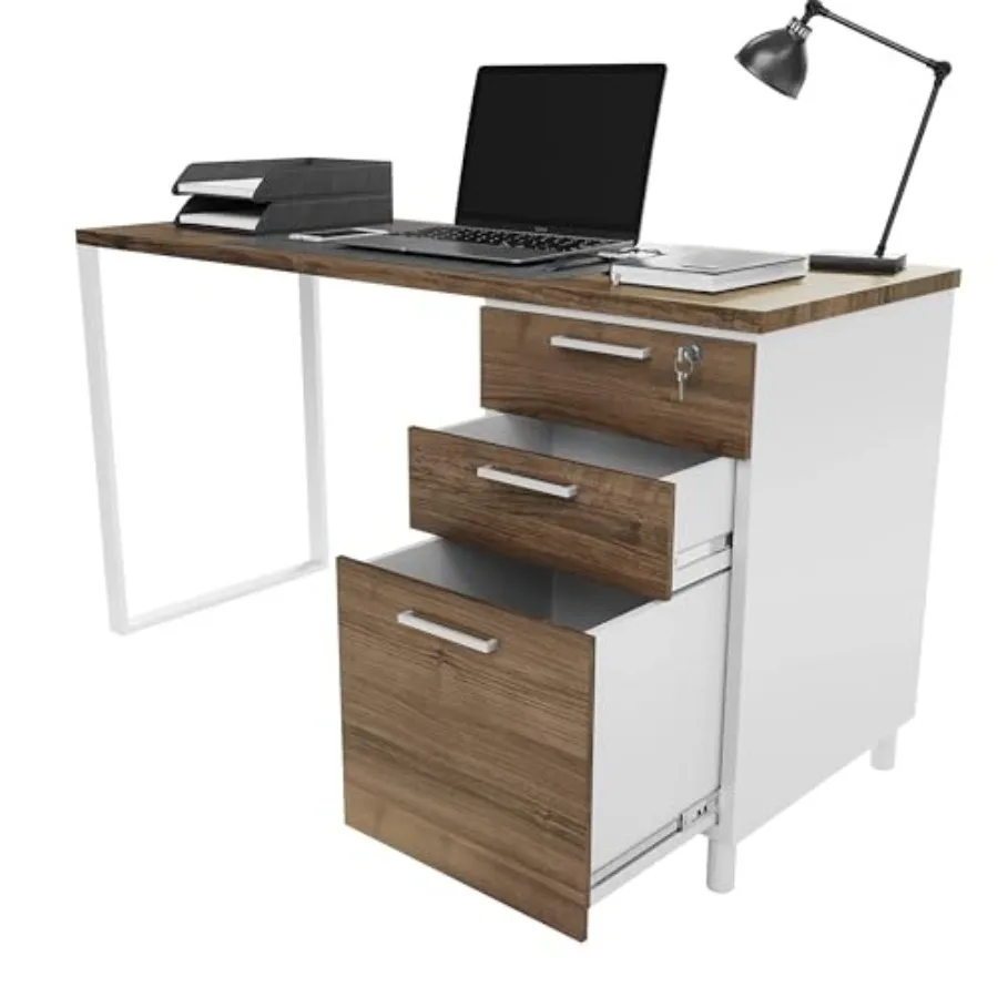 Modern Design Milano Office Desk with 3 Locking Drawers, 48 Inch White and Walnut Industrial Wood Desk with Filing Drawer and S
Modern Design Milano Office Desk with 3 Locking Drawers, 48 Inch White and Walnut Industrial Wood Desk with Filing Drawer and S