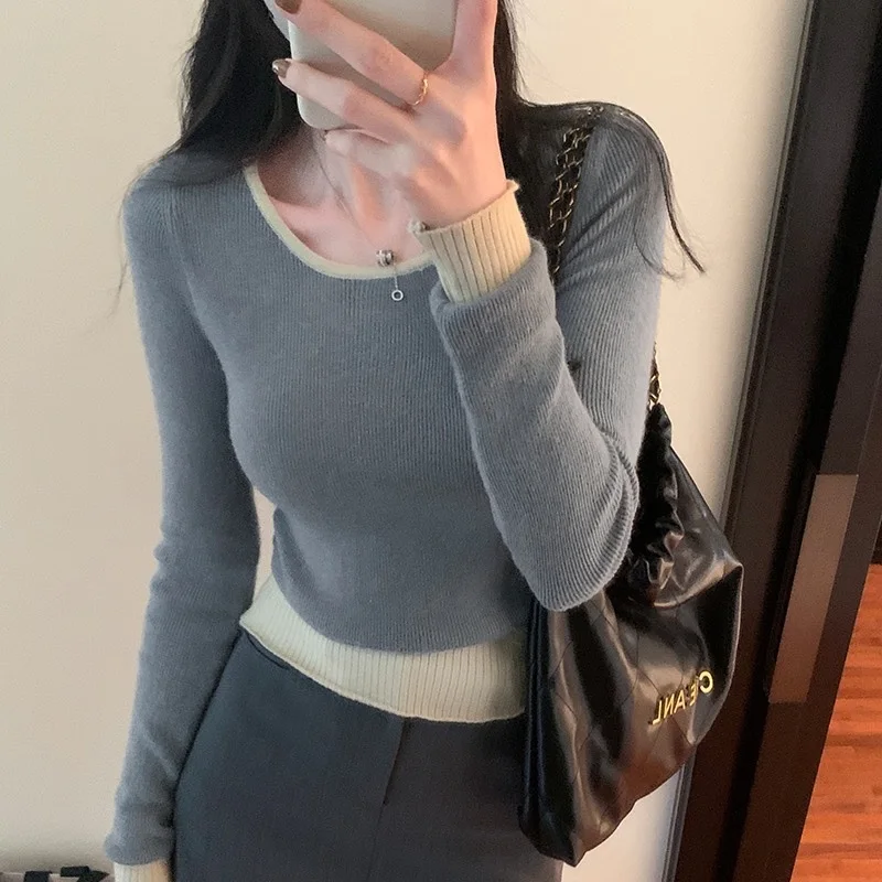 Dongda Gate Sexy Spicy Girl Color Block Knitted Slim Fit Long Sleeve Design Sense Top Commute Style Korean Version round Neck
Dongda Gate Sexy Spicy Girl Color Block Knitted Slim Fit Long Sleeve Design Sense Top Commute Style Korean Version round Neck