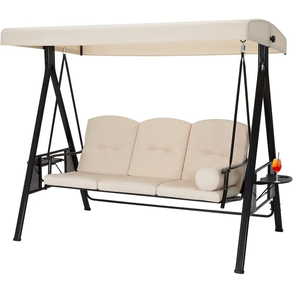 3-Seat Outdoor Swing Chair with Retractable Table, Adjustable Hammock, and Removable Cushion, Beige
3-Seat Outdoor Swing Chair with Retractable Table, Adjustable Hammock, and Removable Cushion, Beige