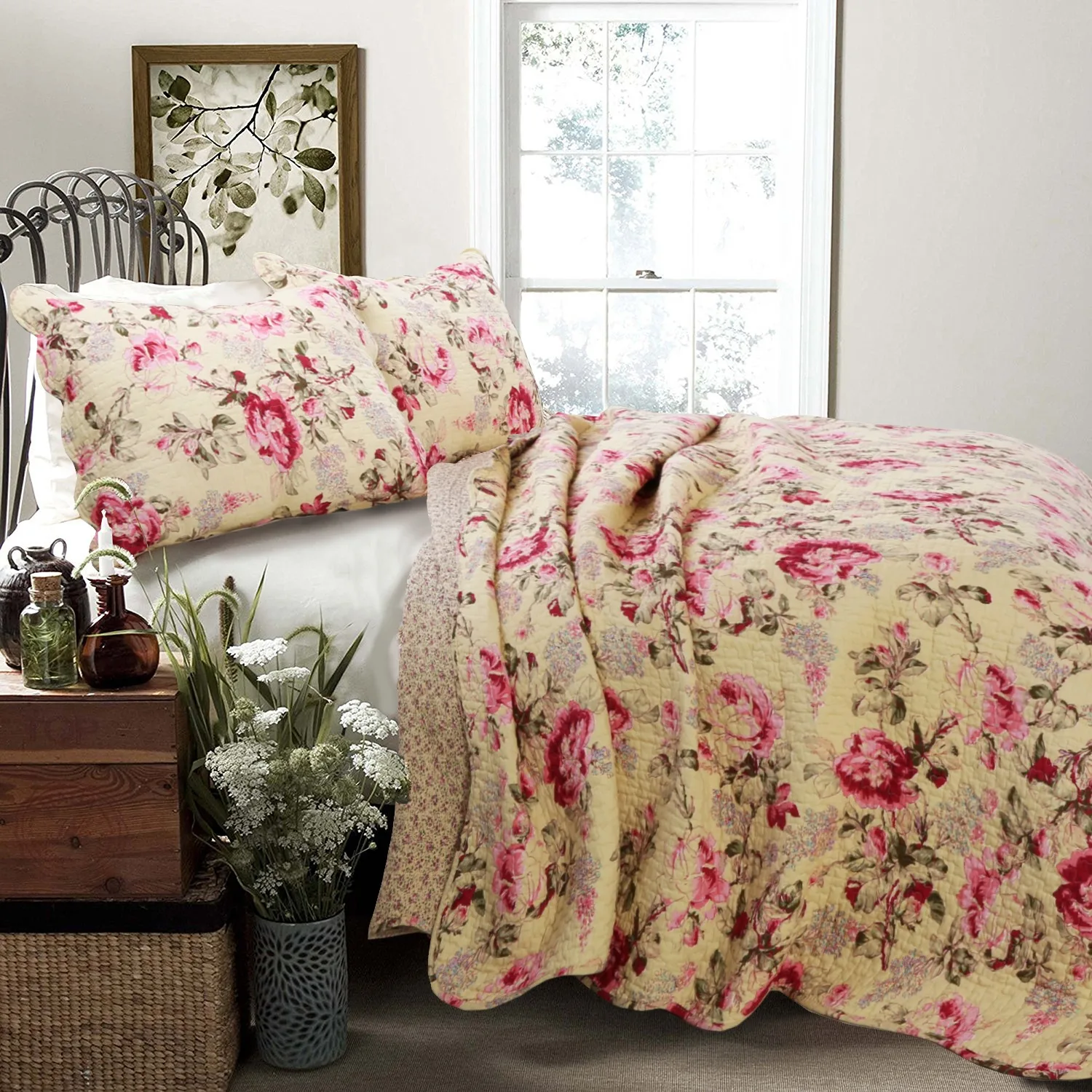 3pc 100 Cotton Pink Rose Floral Bloom Quilt Bedding Set, Lightweight Bedspread Coverlet for All Seasons
3pc 100 Cotton Pink Rose Floral Bloom Quilt Bedding Set, Lightweight Bedspread Coverlet for All Seasons