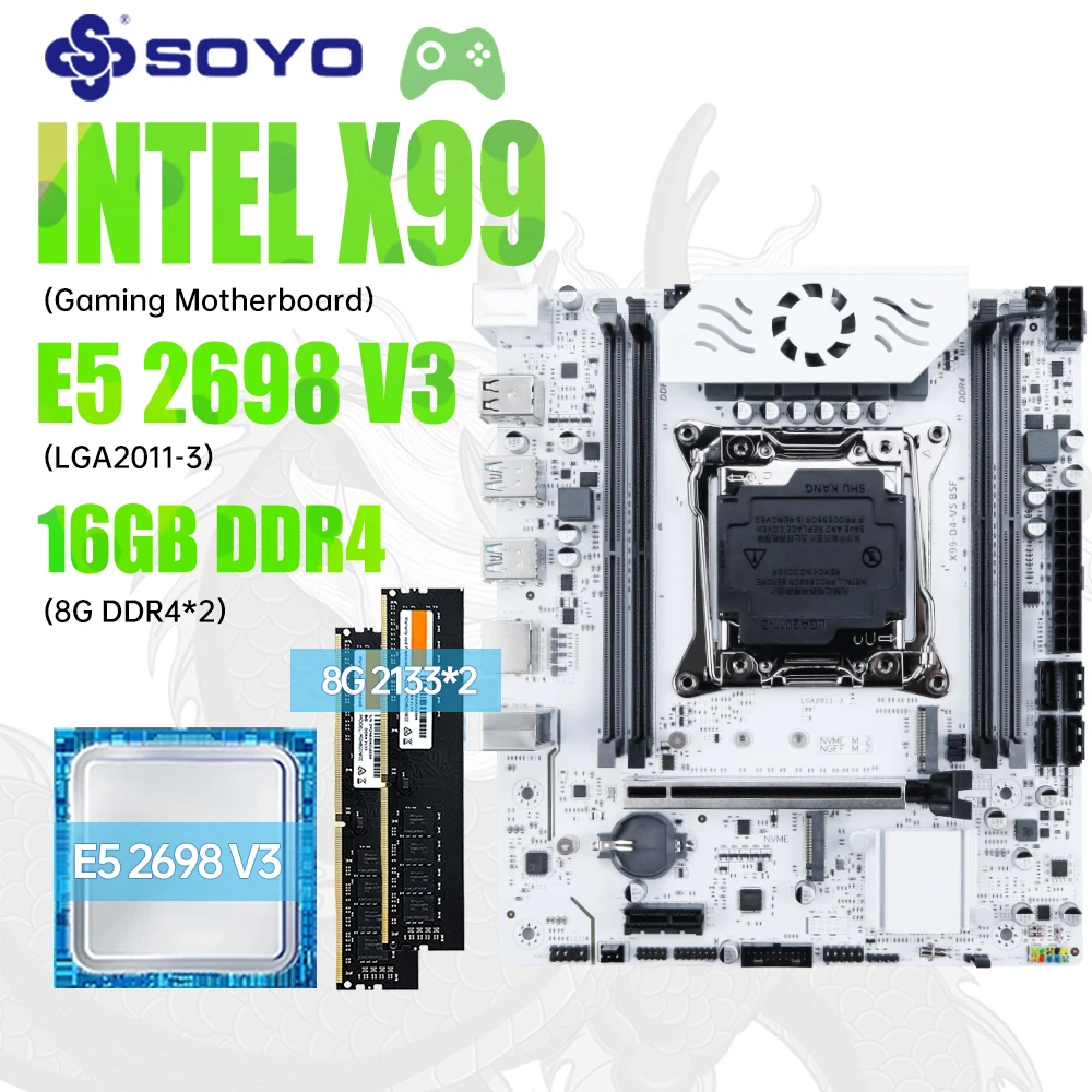 SOYO X99 C612 Motherboard Kit Set with Intel LGA2011-V3 E5 2698 V3 CPU&DDR4 16G(8G*2)2133MHz RAM M.2 NVME PCIE3.0 SATA3.0 TPM2.0
SOYO X99 C612 Motherboard Kit Set with Intel LGA2011-V3 E5 2698 V3 CPU&DDR4 16G(8G*2)2133MHz RAM M.2 NVME PCIE3.0 SATA3.0 TPM2.0