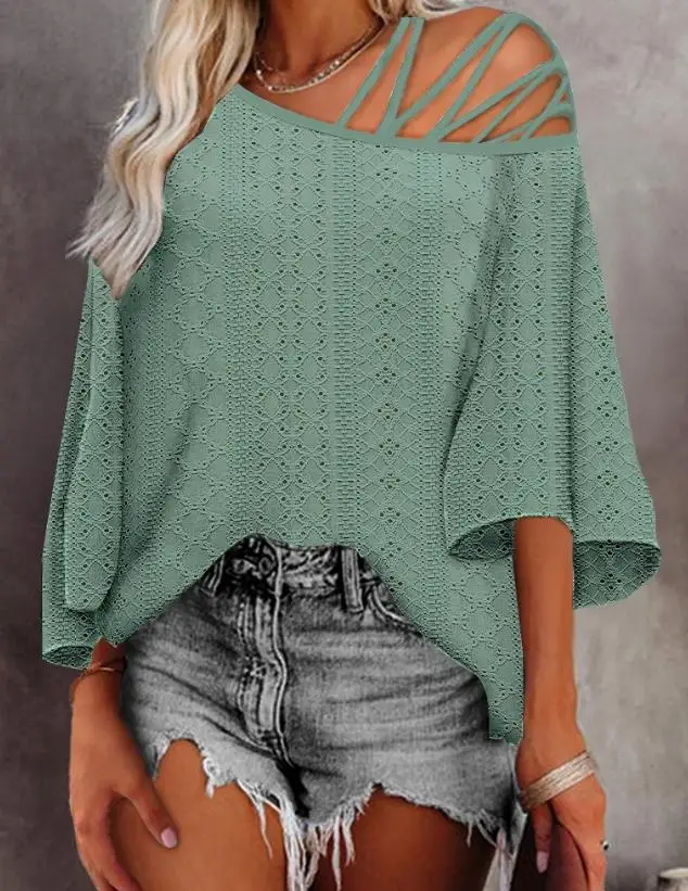 T-Shirt 2023 New Hot Sale Fashion Women's Cold Shoulder Hollow Out Three Quarter Sleeve Eyeliner Embroidery Casual Top
T-Shirt 2023 New Hot Sale Fashion Women's Cold Shoulder Hollow Out Three Quarter Sleeve Eyeliner Embroidery Casual Top