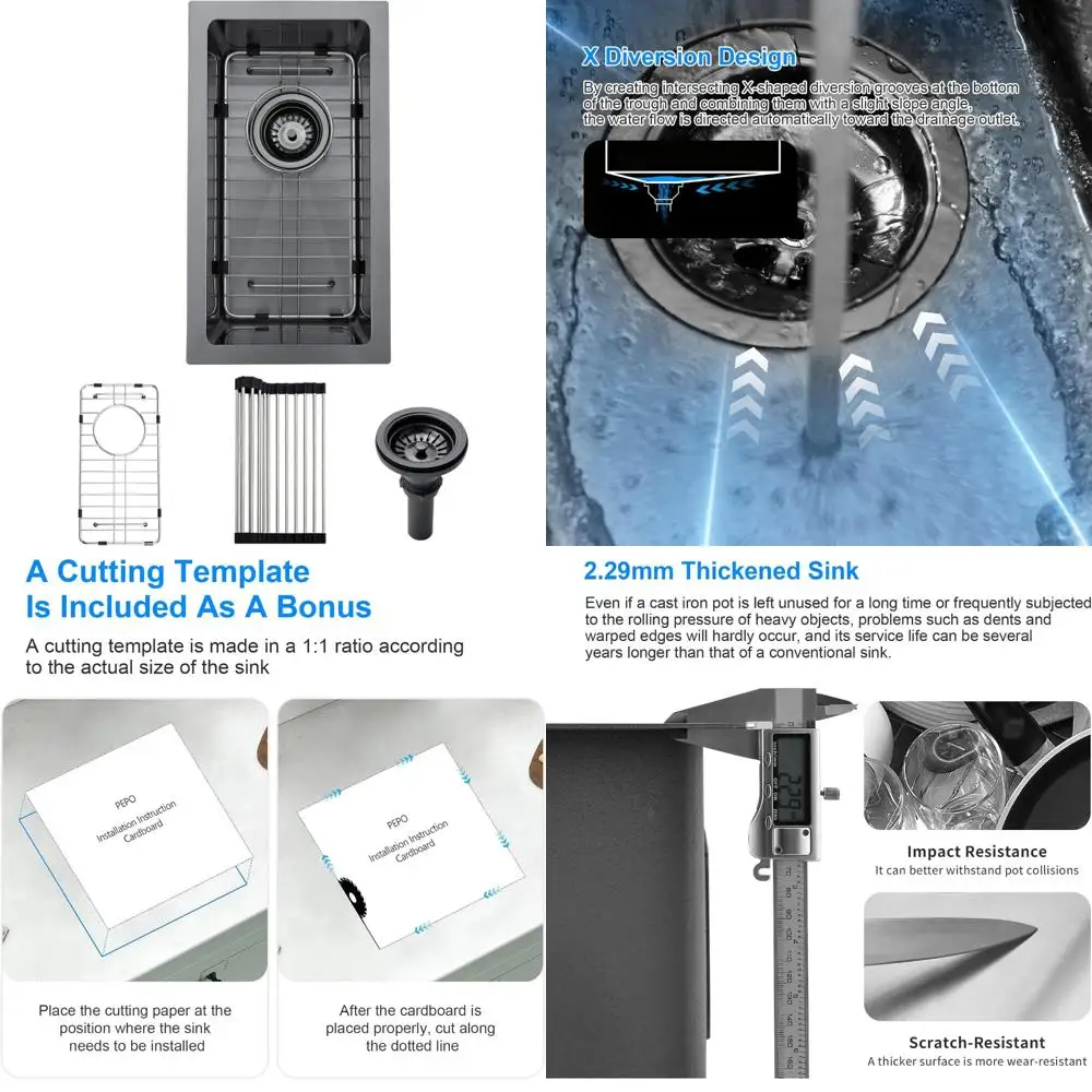 Stainless Steel Undermount Kitchen Sink - 16 Gauge Single Bowl, High-End Handcrafted Basin with Accessories for Small Kitchen Sp
Stainless Steel Undermount Kitchen Sink - 16 Gauge Single Bowl, High-End Handcrafted Basin with Accessories for Small Kitchen Sp