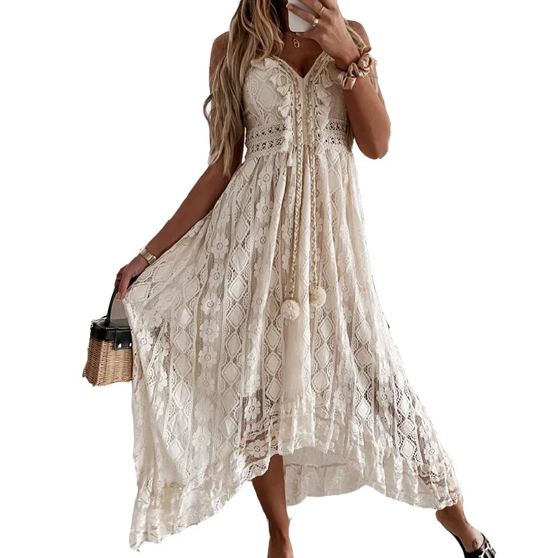 Summer New Lace Strap Floor Length Pure Color Dress Beachwear Women's Slim Fit mid Waist U Neck No Sleeve Midi Dress
Summer New Lace Strap Floor Length Pure Color Dress Beachwear Women's Slim Fit mid Waist U Neck No Sleeve Midi Dress