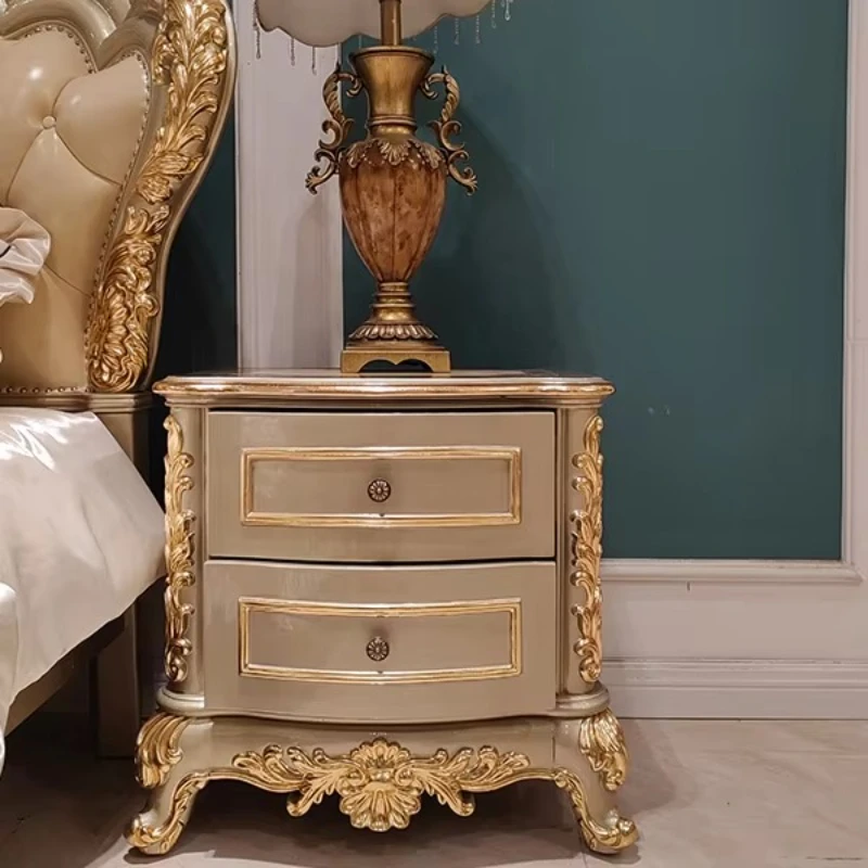 European bedside table Bedroom furniture set Classic carved solid wood gold veneer bedside table
European bedside table Bedroom furniture set Classic carved solid wood gold veneer bedside table