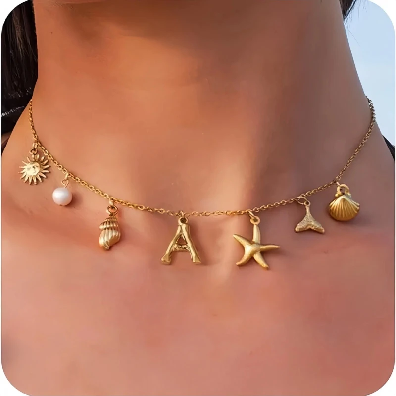 Women's Letter Necklace Gold Pendant Beach Jewelry Necklace Summer Starfish Seashell Choker Stainless Steel Jewelry Чокер
Women's Letter Necklace Gold Pendant Beach Jewelry Necklace Summer Starfish Seashell Choker Stainless Steel Jewelry Чокер