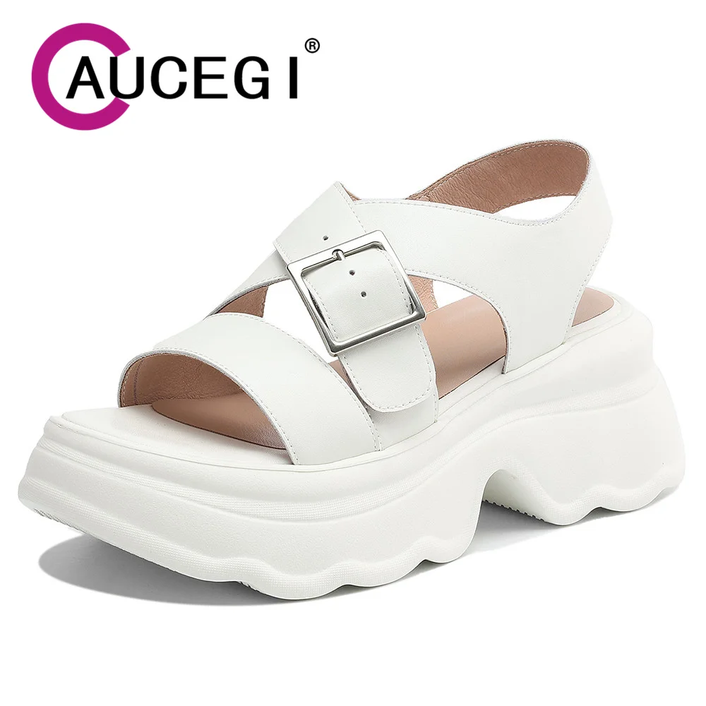 Aucegi Genuine Leather Gladiator Platform Thick Heels Sandals Women Round Peep Toe Metal Buckle Summer Handmade Casual Shoes
Aucegi Genuine Leather Gladiator Platform Thick Heels Sandals Women Round Peep Toe Metal Buckle Summer Handmade Casual Shoes