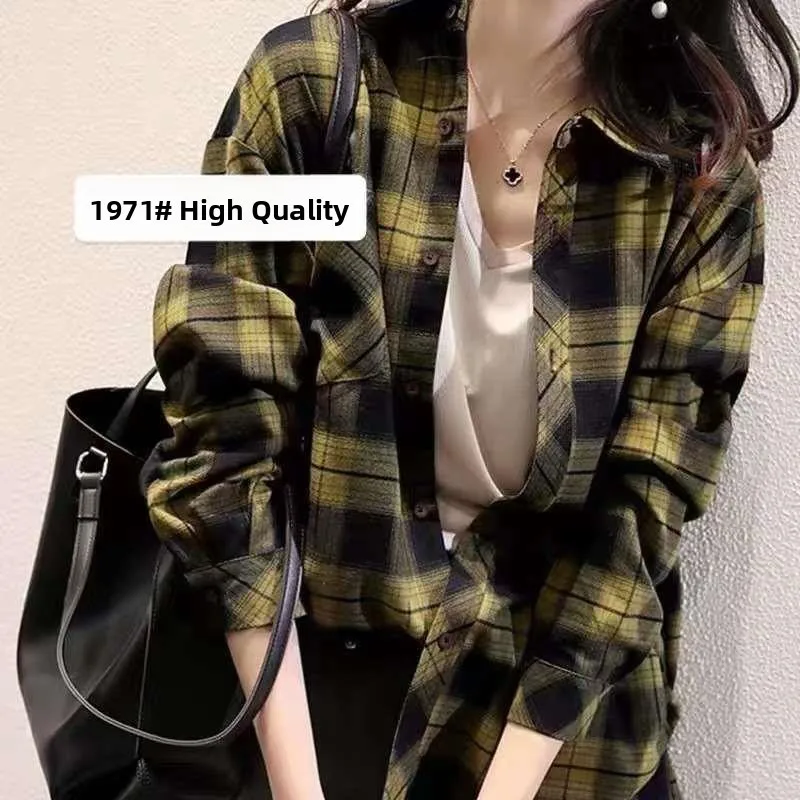 Autumn Plaid Loose Casual Women's irt Figure Flattering Long Sve Cotton Mid-Length Casual Wear Faion Ladies' irt
Autumn Plaid Loose Casual Women's irt Figure Flattering Long Sve Cotton Mid-Length Casual Wear Faion Ladies' irt