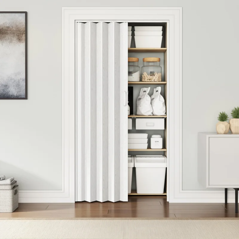 48" W PVC Foldable Accordion Doors or Privacy Room Divider for Internal Use, White
48" W PVC Foldable Accordion Doors or Privacy Room Divider for Internal Use, White