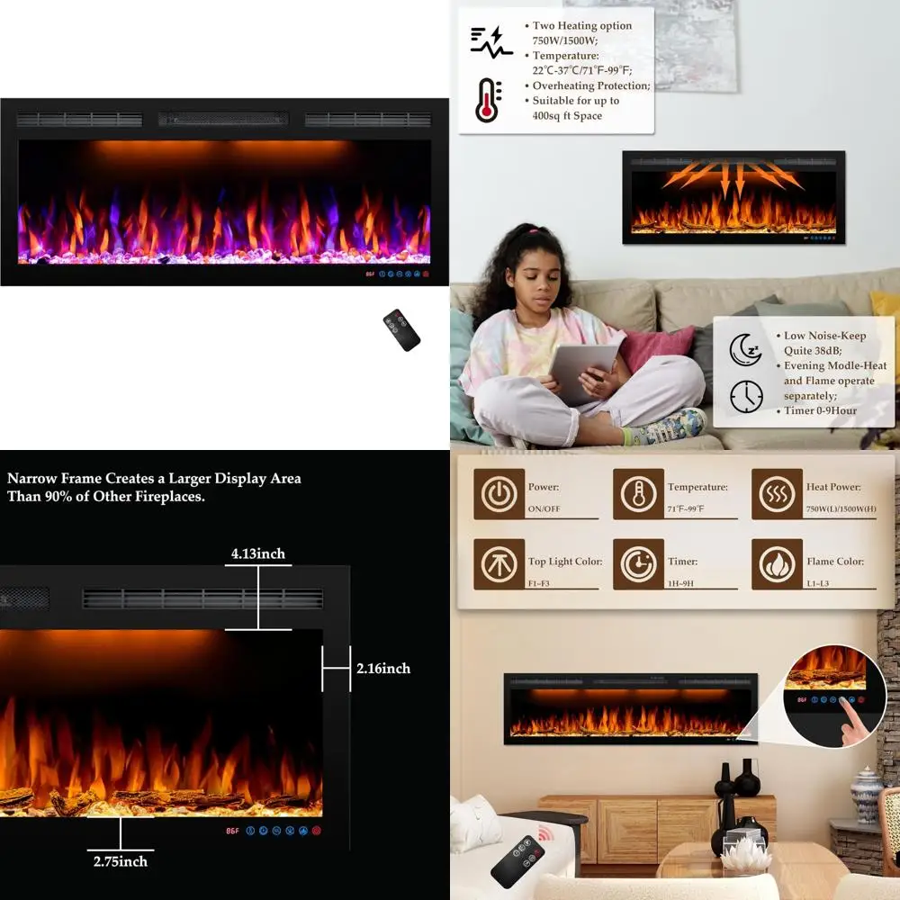 40-Inch Electric Fireplace: Large Screen, Recessed and Wall-Mounted Heater with Colorful Flames for Home Warmth and Aesthetics
40-Inch Electric Fireplace: Large Screen, Recessed and Wall-Mounted Heater with Colorful Flames for Home Warmth and Aesthetics