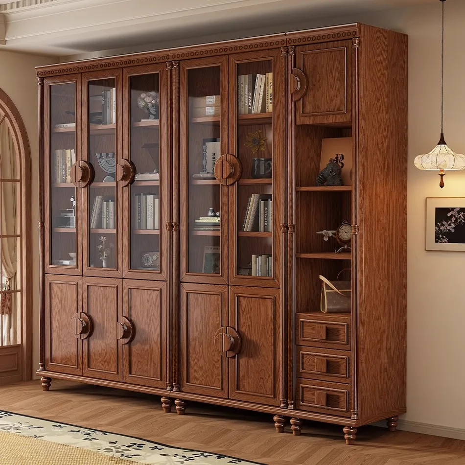 American solid wood bookcase household antique wall floor-to-ceiling glass cabinet study locker office document display cabinet
American solid wood bookcase household antique wall floor-to-ceiling glass cabinet study locker office document display cabinet