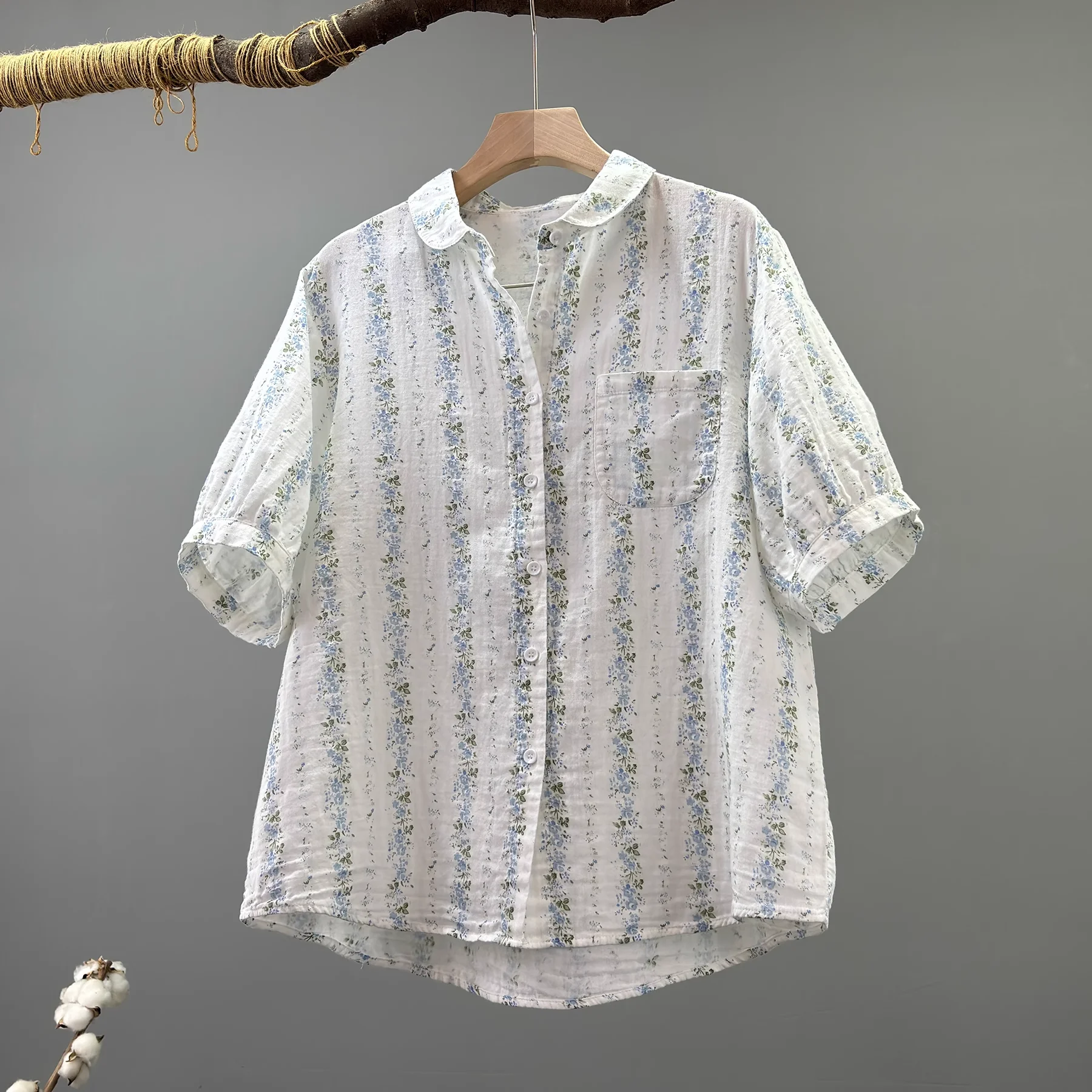 2025 Japan style blue print shirts and blouses for women summer 100% cotton shirts country style short sleeve tops
2025 Japan style blue print shirts and blouses for women summer 100% cotton shirts country style short sleeve tops
