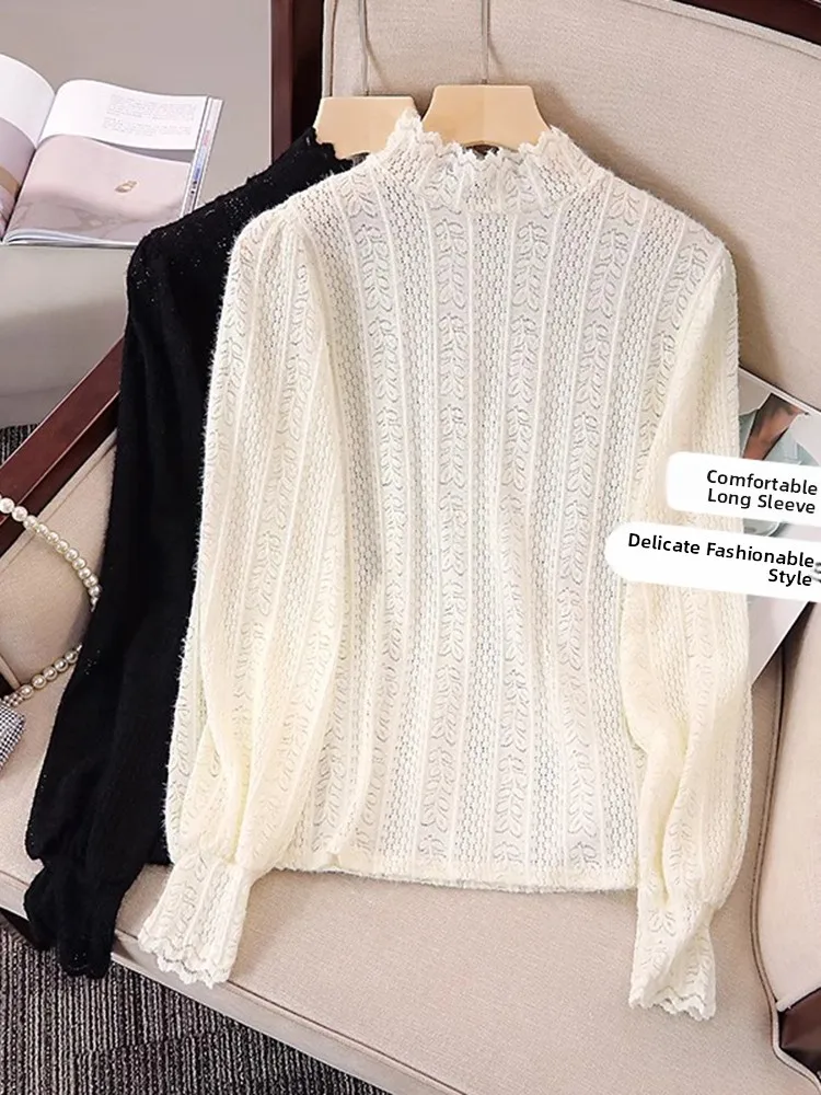 Loose Long Sleeve Lace Shirt Women's Spring plus Size Half High Collar Base Layer Top Korean Style Comfortable Slimming
Loose Long Sleeve Lace Shirt Women's Spring plus Size Half High Collar Base Layer Top Korean Style Comfortable Slimming