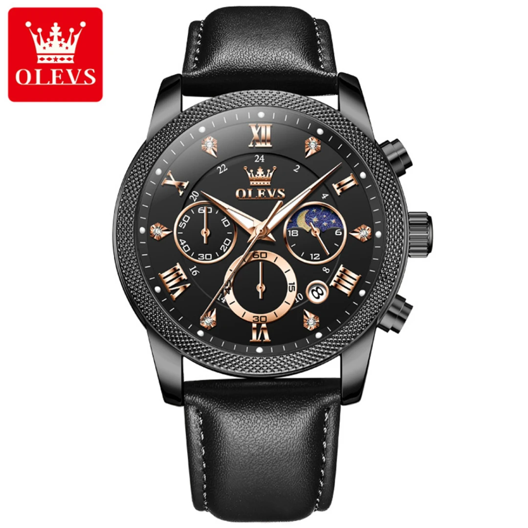 OLEVS 3660 Fashion Quartz Watch Gift Round-dial Leather Watchband Wristwatch Moon Phase Calendar Luminous Small second
OLEVS 3660 Fashion Quartz Watch Gift Round-dial Leather Watchband Wristwatch Moon Phase Calendar Luminous Small second