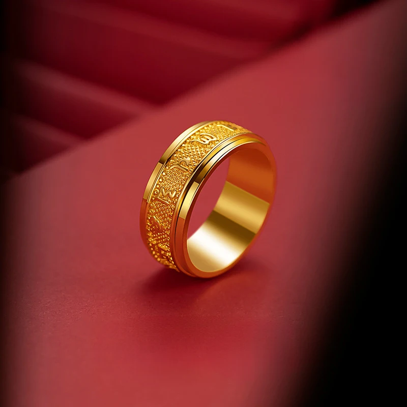 Luxury 100% Real 24K Gold Six-True-Words Mantra Spinning Ring Engraved Sutra Closed Band Unisex
Luxury 100% Real 24K Gold Six-True-Words Mantra Spinning Ring Engraved Sutra Closed Band Unisex