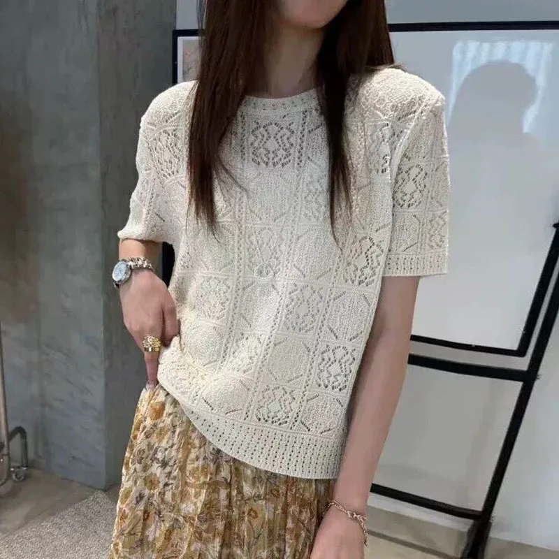 Knitwears Hollow Out Knitted Sweater Women Pullovers New Summer Short Sleeve O-Neck Knit Sweater Pullover Women Tops 2026 Q4611
Knitwears Hollow Out Knitted Sweater Women Pullovers New Summer Short Sleeve O-Neck Knit Sweater Pullover Women Tops 2026 Q4611