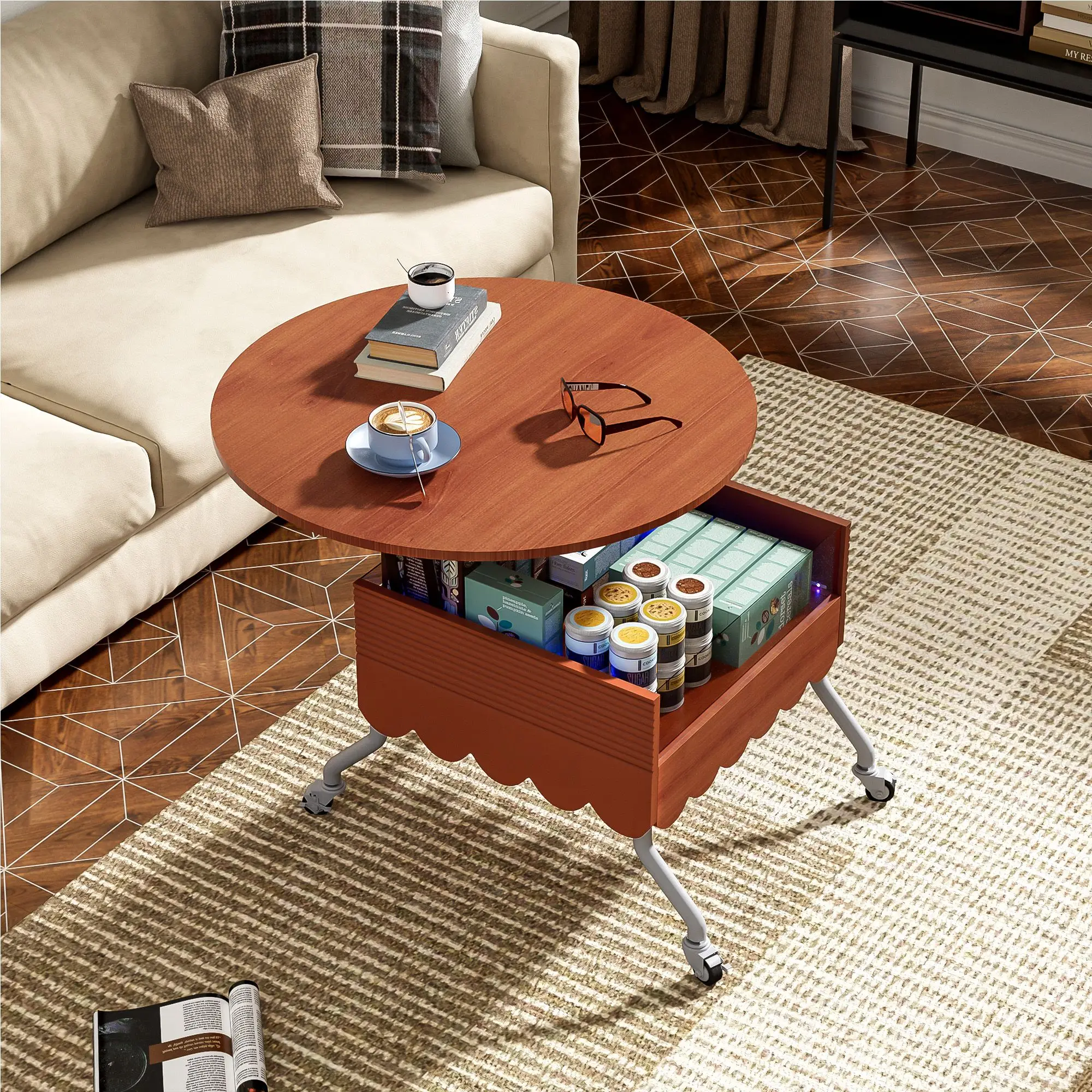 Round Lift-Top Coffee Table, with Wheels, Metal Frame and Multi-Color Lighting in 27.6",Built-in Multi-Color LED Lighting
Round Lift-Top Coffee Table, with Wheels, Metal Frame and Multi-Color Lighting in 27.6",Built-in Multi-Color LED Lighting