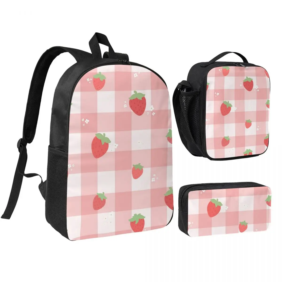 Strawberry Plaid Backpack Boys Girls BookBag School Bag Shoulder Bags 3ps Insulated Lunch Bag Pencil Case
Strawberry Plaid Backpack Boys Girls BookBag School Bag Shoulder Bags 3ps Insulated Lunch Bag Pencil Case