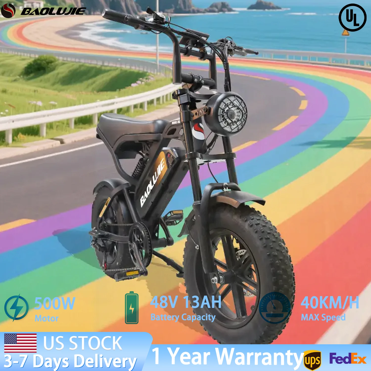 BAOLUJIE F2 Electric Bicycle,500W 48V 13AH Lithium Electric,16" *4" Tire E Bike,Electric Bike,Max Speed 25MPH【1 Year Warranty】
BAOLUJIE F2 Electric Bicycle,500W 48V 13AH Lithium Electric,16" *4" Tire E Bike,Electric Bike,Max Speed 25MPH【1 Year Warranty】