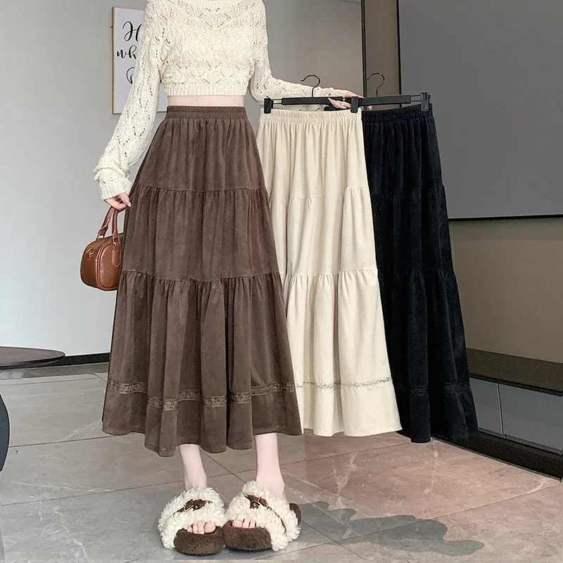 2024 autumn and winter new cake long skirt temperament splicing lace western-style A-line skirt velvet half skirt
2024 autumn and winter new cake long skirt temperament splicing lace western-style A-line skirt velvet half skirt