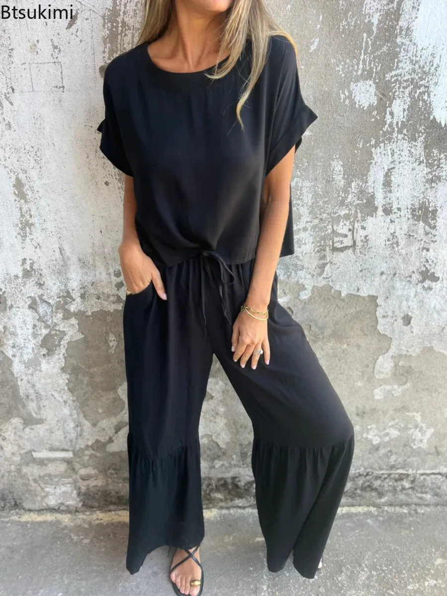 Ruffles Splic Trousers 2 Piece Set Women Outfits Loose Short Sleeve T Shirt Long Pants Solid Casual Suit Female Two Piece Sets
Ruffles Splic Trousers 2 Piece Set Women Outfits Loose Short Sleeve T Shirt Long Pants Solid Casual Suit Female Two Piece Sets