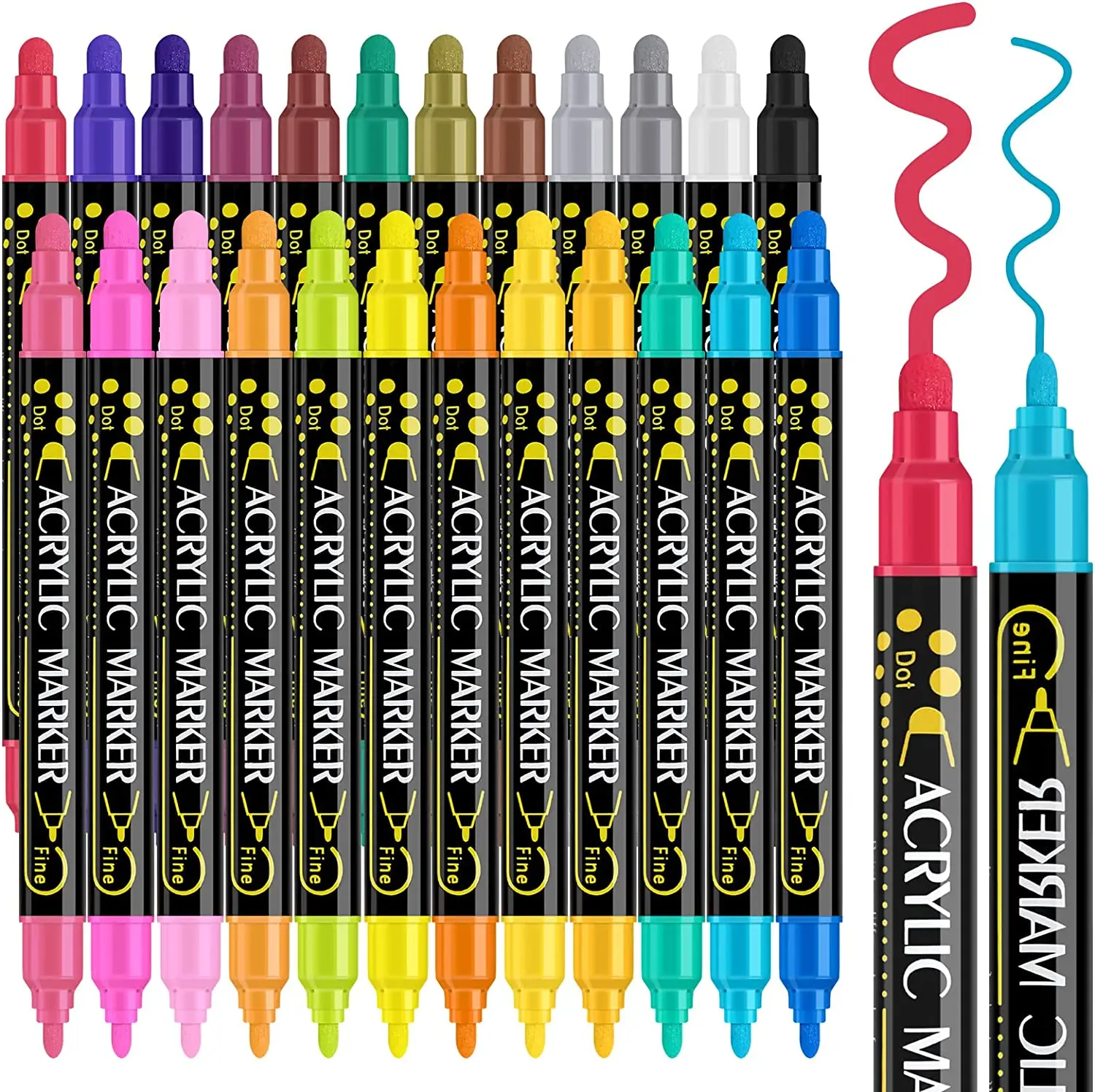 24 Colors Dual Tip Acrylic Paint Pens Markers, Premium Acrylic Paint Pens for Wood, Canvas, Stone, Rock Painting, Highlighters
24 Colors Dual Tip Acrylic Paint Pens Markers, Premium Acrylic Paint Pens for Wood, Canvas, Stone, Rock Painting, Highlighters