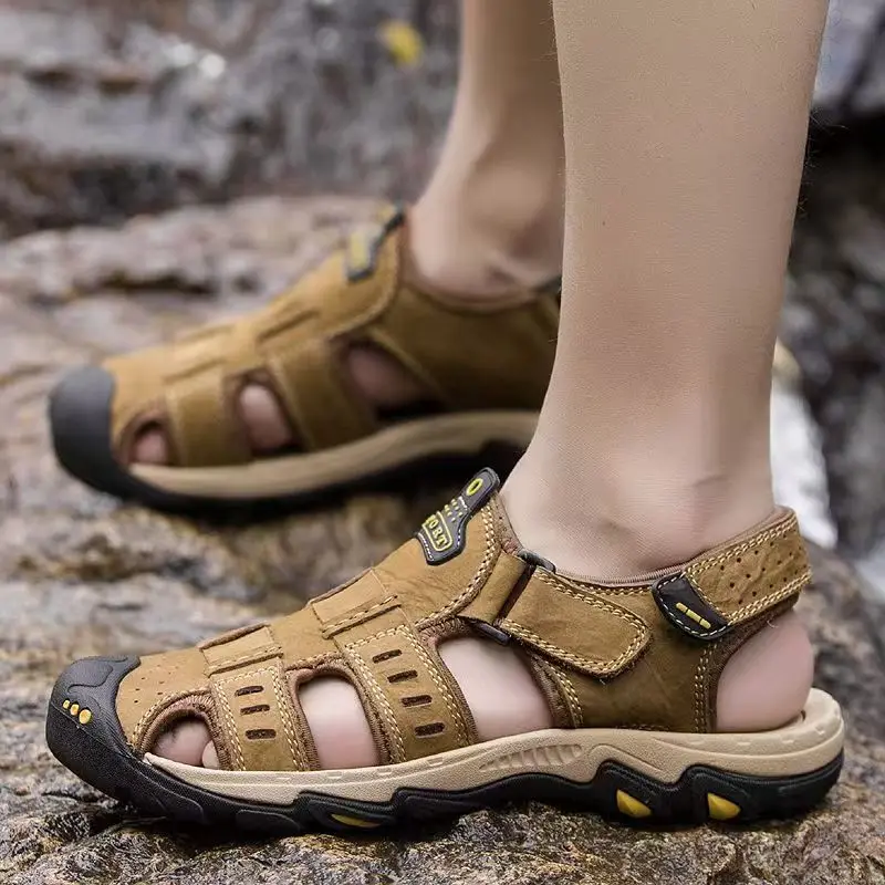 Men Big Size Leather Hollow Out Baotou Beach Sandals Summer New Thick Sole Non Slip Velcro Casual Sports Sandals Wading Sandals
Men Big Size Leather Hollow Out Baotou Beach Sandals Summer New Thick Sole Non Slip Velcro Casual Sports Sandals Wading Sandals