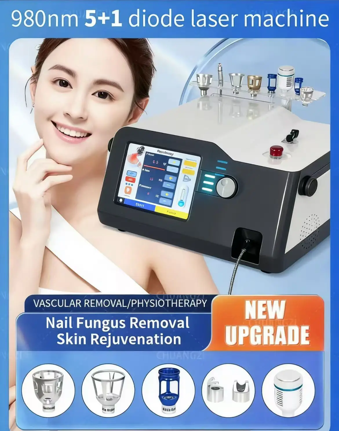 Многофункциональный диодный лазер 5-в-1 E-980нм для удаления грибка ногтей, физиотерапии, ухода за кожей, удаления сосудистых звездочек и вен
Многофункциональный диодный лазер 5-в-1 E-980нм для удаления грибка ногтей, физиотерапии, ухода за кожей, удаления сосудистых звездочек и вен