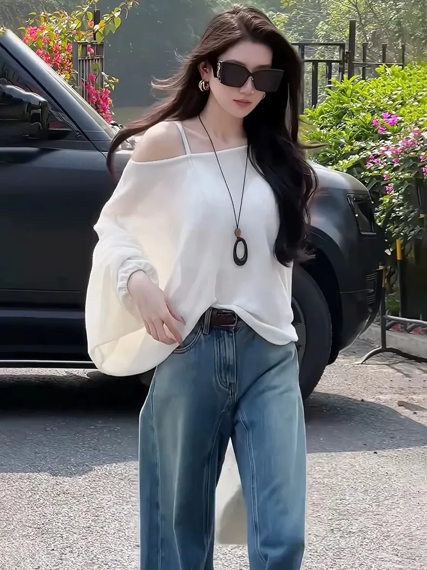 Laid-back Style White One-Shoulder Loose Slimming Unique Sun Protection Cover up Thin Head over Shirt Women Spring Summer
Laid-back Style White One-Shoulder Loose Slimming Unique Sun Protection Cover up Thin Head over Shirt Women Spring Summer