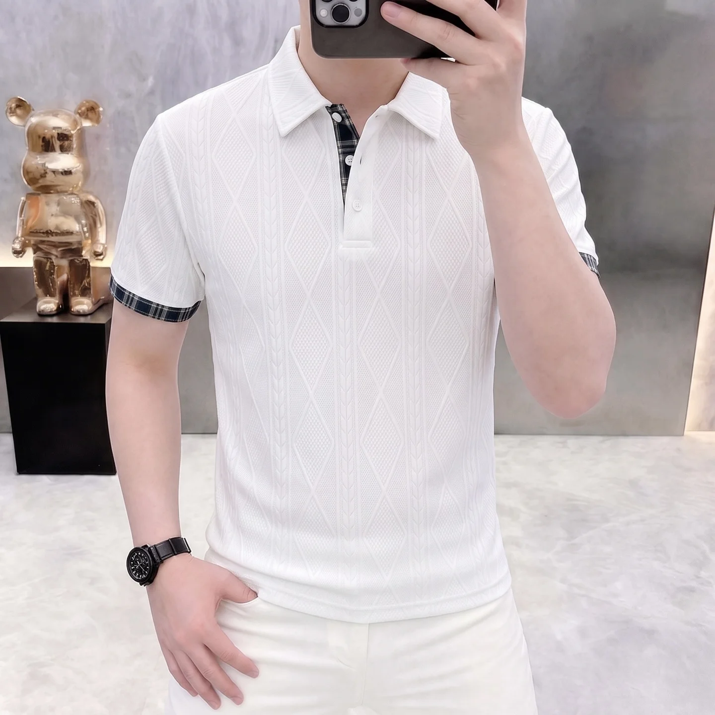 2026 Summer Men's Jacquard Short-Sleeved Trendy Collar Loose Large-Sized Youth Summer Short-Sleeve T-Shirt
2026 Summer Men's Jacquard Short-Sleeved Trendy Collar Loose Large-Sized Youth Summer Short-Sleeve T-Shirt