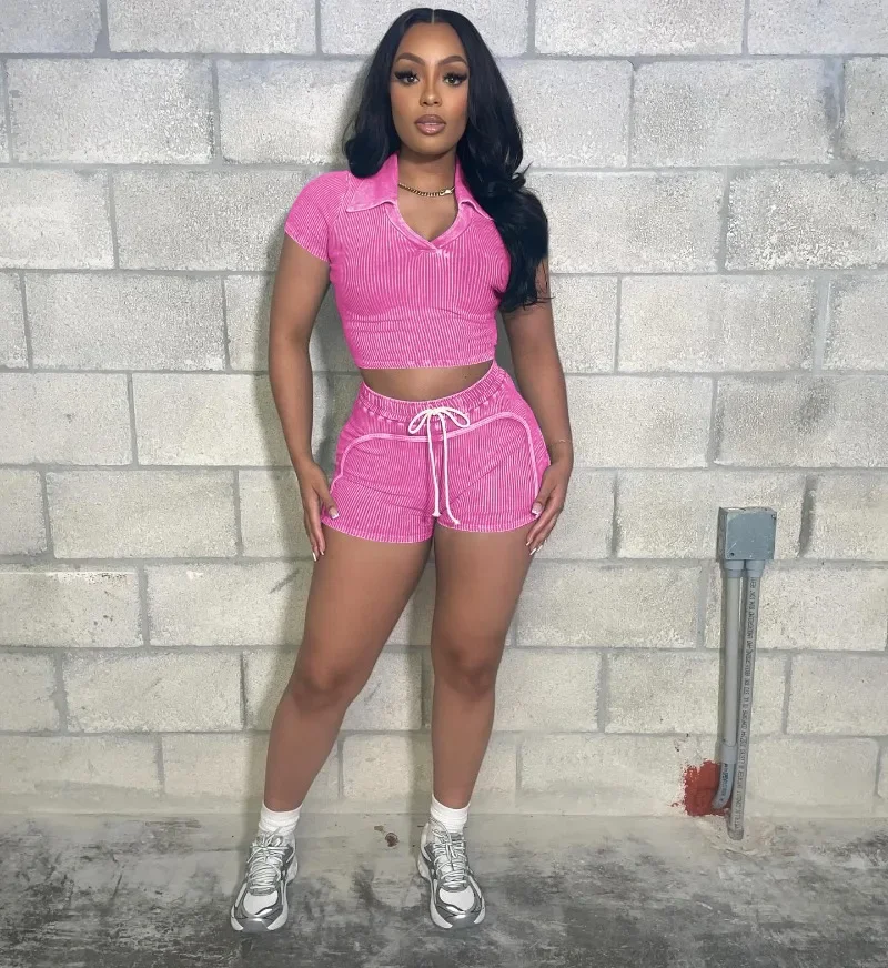 Solid Cotton Ribbed Summer 2 Piece Set Women Stretch Tracksuits Polo-neck Short Sleeve Crop Tops + Shorts Casual Streetwear Suit
Solid Cotton Ribbed Summer 2 Piece Set Women Stretch Tracksuits Polo-neck Short Sleeve Crop Tops + Shorts Casual Streetwear Suit