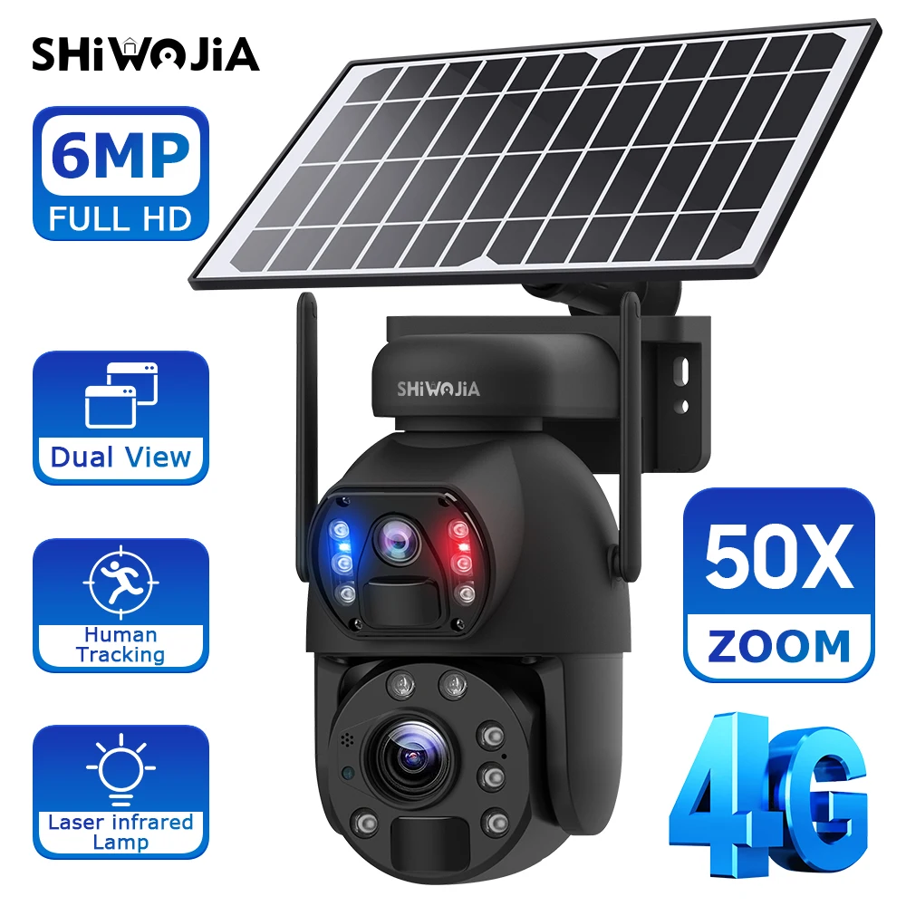 SHIWOJIA Solar Camera 4G Sim 3K 6MP 50X Zoom Dual Lens Recording Humanoid Tracking Outdoor Camera Metal Waterproof
SHIWOJIA Solar Camera 4G Sim 3K 6MP 50X Zoom Dual Lens Recording Humanoid Tracking Outdoor Camera Metal Waterproof