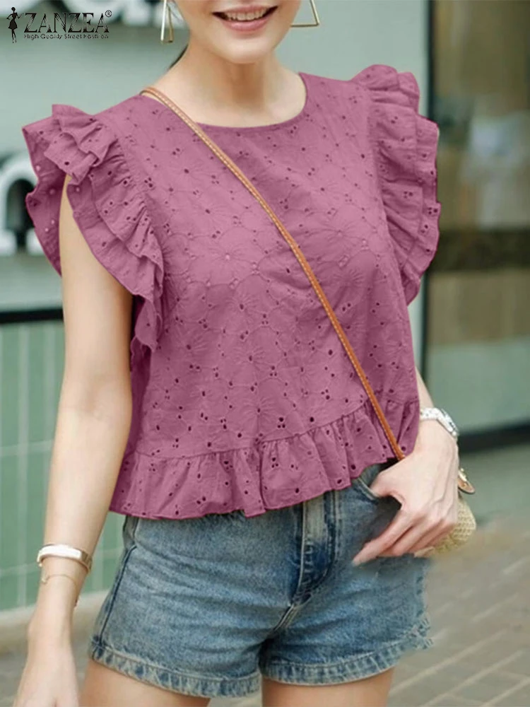 ZANZEA 2025 Summer Women Lace Blouse Short Sleeve Ruffled Shirts Fashion Casual Cotton Tops Tunic Elegant Solid Color Blusas
ZANZEA 2025 Summer Women Lace Blouse Short Sleeve Ruffled Shirts Fashion Casual Cotton Tops Tunic Elegant Solid Color Blusas