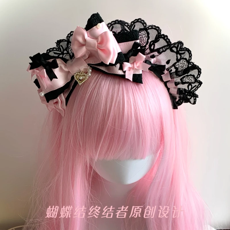 Original Black Pink Ribbon Bright Pink Bow Headband Kc Hand Sewn Pearl Heavy Industry Cotton Lace Sweet Cool Headdress
Original Black Pink Ribbon Bright Pink Bow Headband Kc Hand Sewn Pearl Heavy Industry Cotton Lace Sweet Cool Headdress