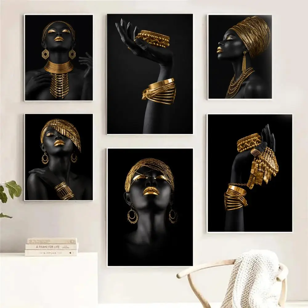 African Black Woman Gold Jewelry Painting Calligraphy Picture Room Home Bedroom Interior Wall Decoration Canvas Poster Art Mural
African Black Woman Gold Jewelry Painting Calligraphy Picture Room Home Bedroom Interior Wall Decoration Canvas Poster Art Mural